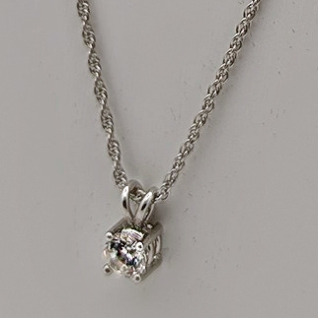 Silver Chain Necklace With Solitaire Pendant  Cubic Zirconia Necklace